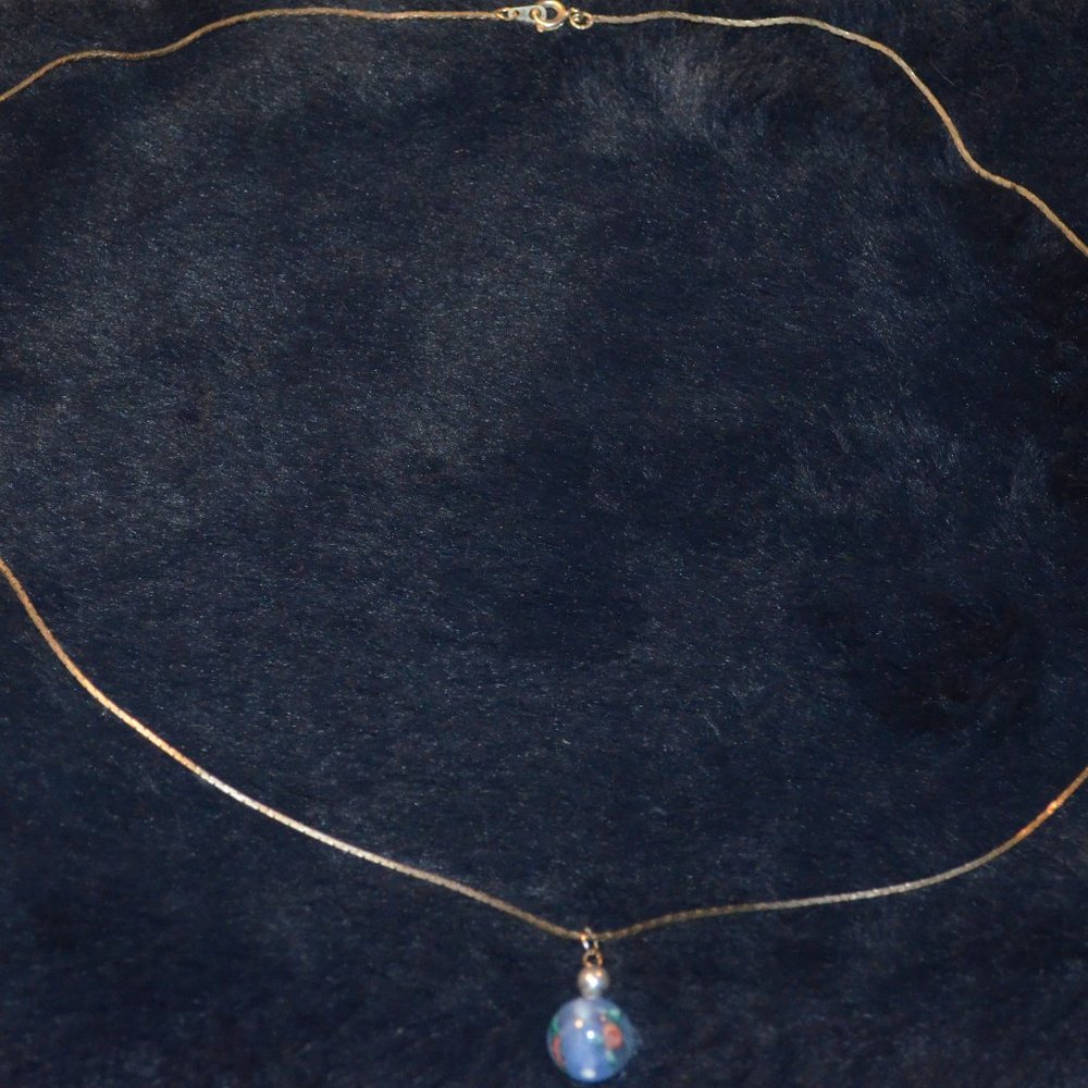 Vintage Silver Necklace w/ Circular Rose Bead Charm